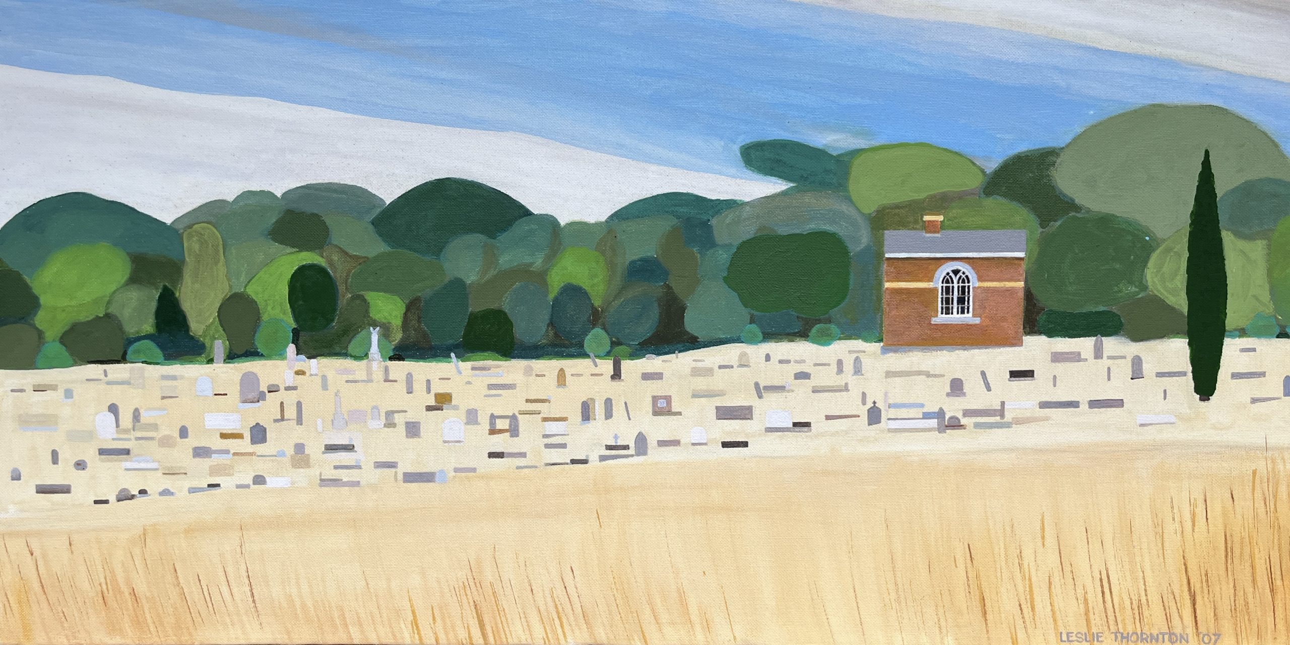 Painting 2007 Chewton Cemetery Leslie Thornton 40cm x 80cm oil on canvas